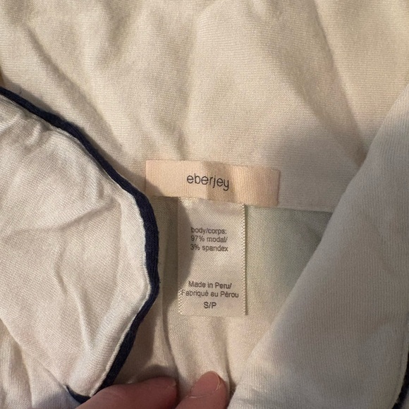 Eberjey Cream Pajama Ser with Navy Trim - Picture 4 of 4